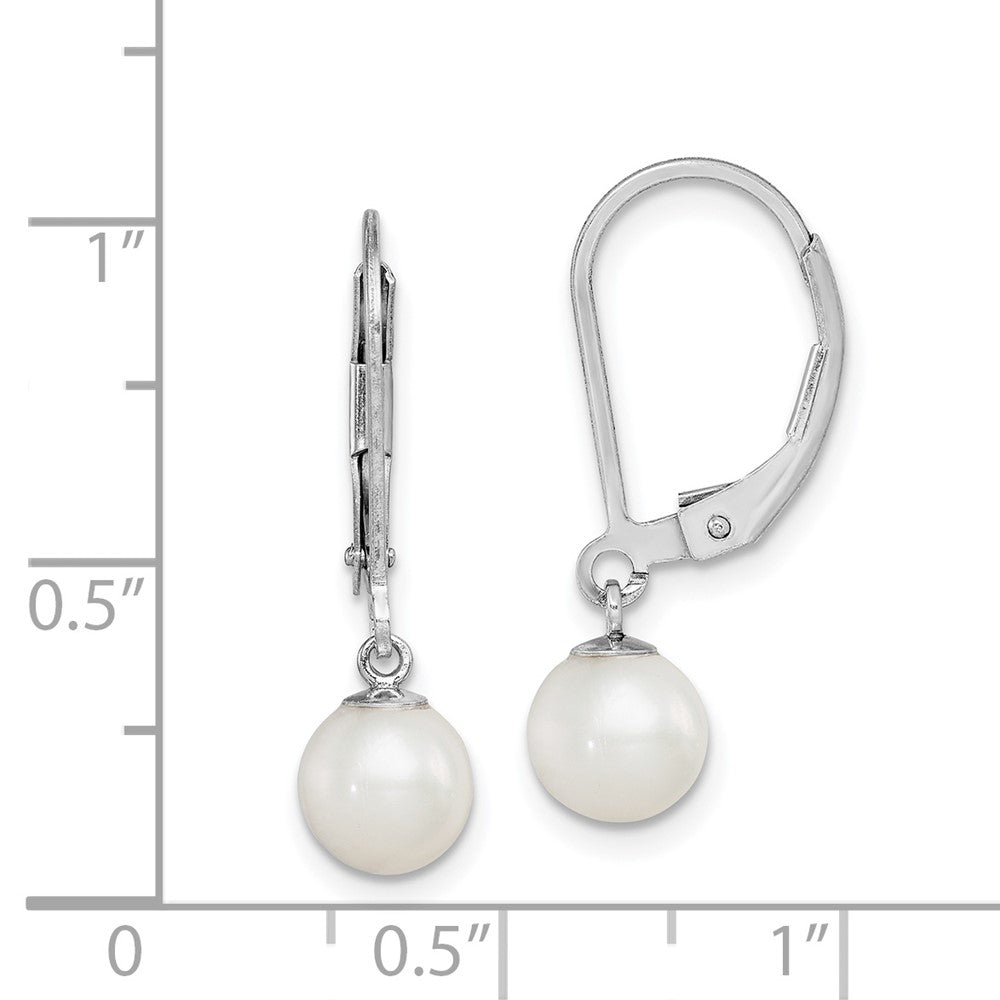 Rhodium-plated Sterling Silver 6-7mm White FWC Pearl Leverback Earrings
