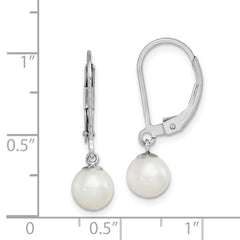 Rhodium-plated Sterling Silver 6-7mm White FWC Pearl Leverback Earrings