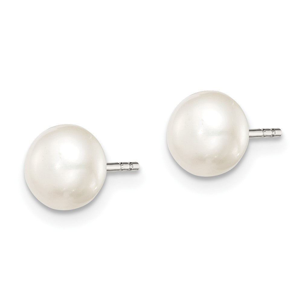 Rhodium-plated Silver 6-7mm White FWC Button Pearl Stud Earrings
