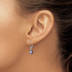 Rhodium-plated Sterling Silver 6-7mm Black FWC Pearl Leverback Earrings