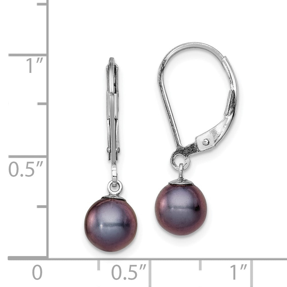 Rhodium-plated Sterling Silver 6-7mm Black FWC Pearl Leverback Earrings