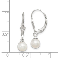 Rhodium-plated Sterling Silver 6-7mm White FWC Pearl Leverback Earrings