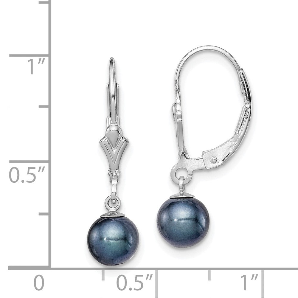 Rhodium-plated Sterling Silver 6-7mm Black FWC Pearl Leverback Earrings
