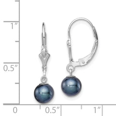 Rhodium-plated Sterling Silver 6-7mm Black FWC Pearl Leverback Earrings