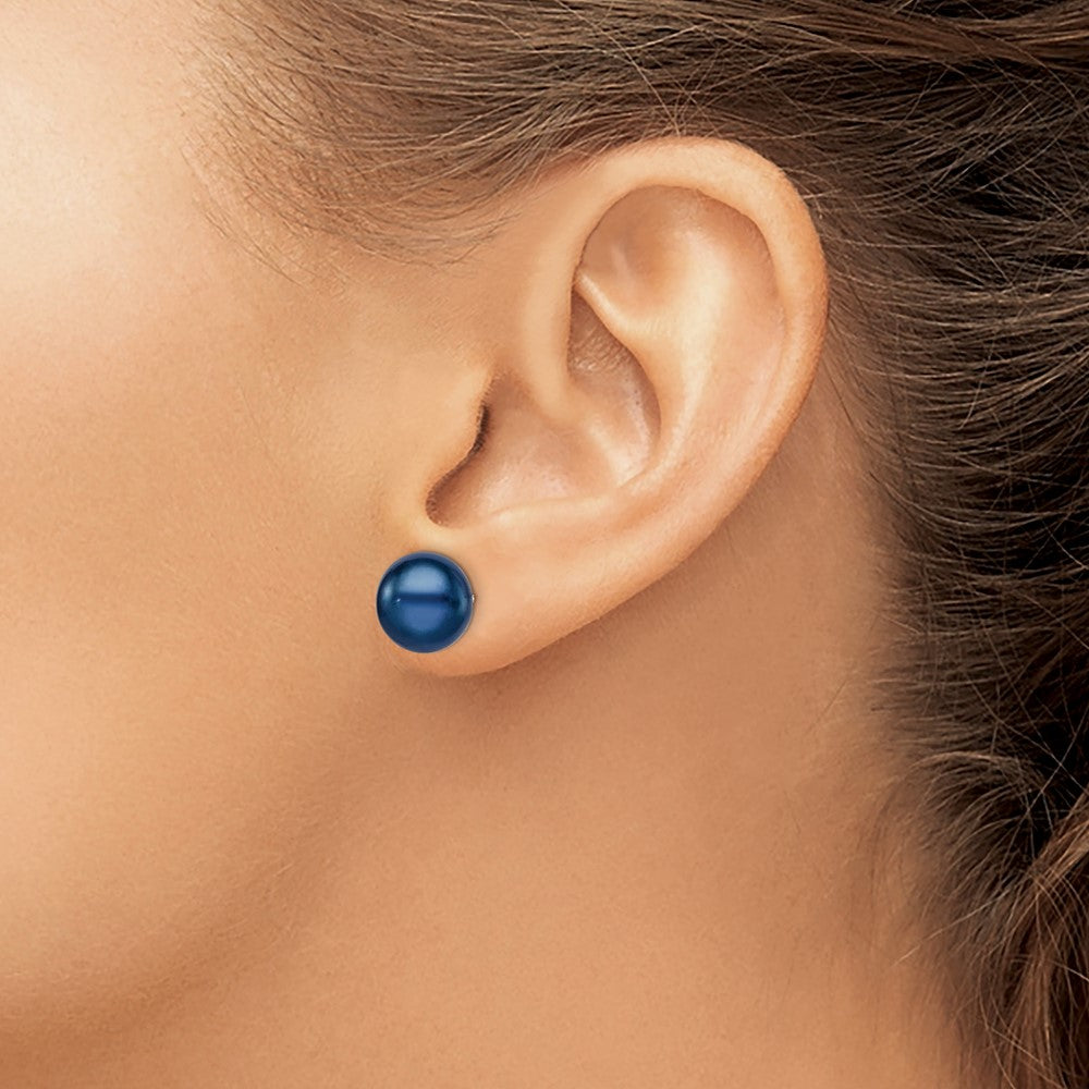 Rhodium-plated Silver 10-11mm Black FWC Button Pearl Earrings