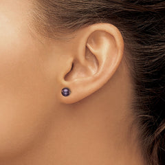 Rhodium-plated Silver 6-7mm FWC Button Pearl Black Earrings