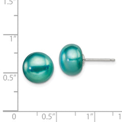 Sterling Silver 10-11mm FWC Button Pearl Teal Earrings