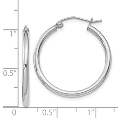 Rhodium-plated Sterling Silver 2mm Round Hoop Earrings