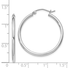 Rhodium-plated Sterling Silver 2mm Round Hoop Earrings