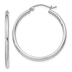 Rhodium-plated Sterling Silver 2mm Round Hoop Earrings