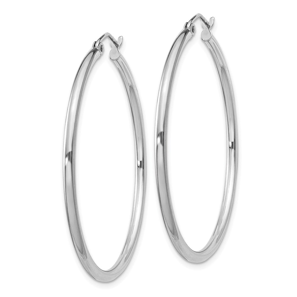 Rhodium-plated Sterling Silver 2mm Round Hoop Earrings