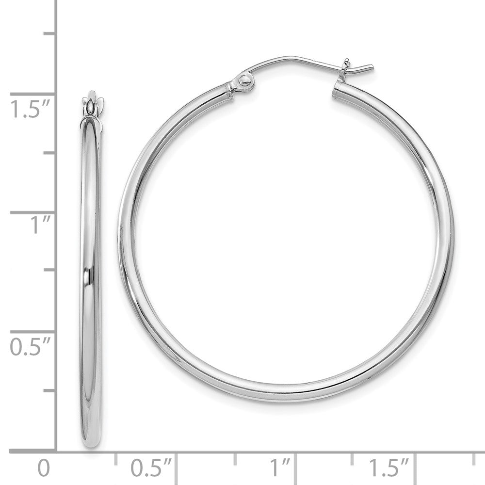 Rhodium-plated Sterling Silver 2mm Round Hoop Earrings