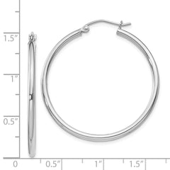 Rhodium-plated Sterling Silver 2mm Round Hoop Earrings