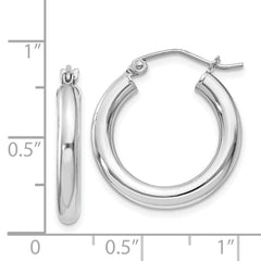 Rhodium-plated Sterling Silver 3mm Round Hoop Earrings