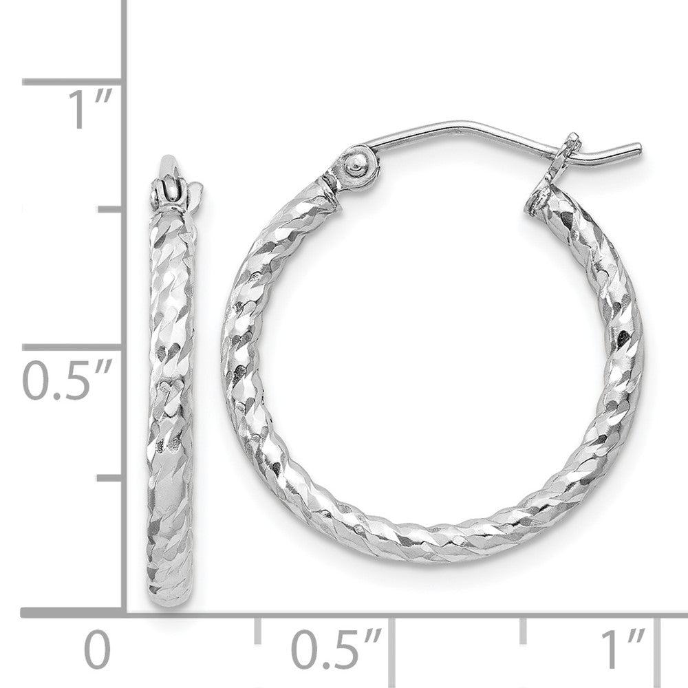 Rhodium-plated Sterling Silver Diamond-cut 2x20mm Hoop Earrings