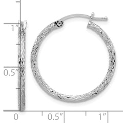 Rhodium-plated Sterling Silver Diamond-cut 2x25mm Hoop Earrings