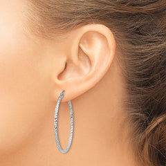 Rhodium-plated Sterling Silver Diamond-cut 2x40mm Hoop Earrings