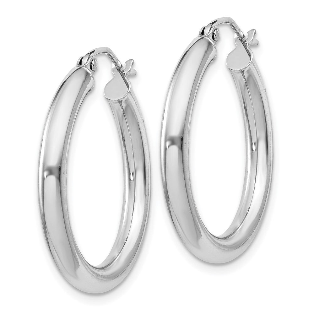 Rhodium-plated Sterling Silver 3mm Round Hoop Earrings