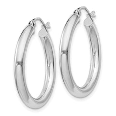 Rhodium-plated Sterling Silver 3mm Round Hoop Earrings