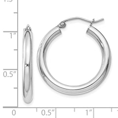 Rhodium-plated Sterling Silver 3mm Round Hoop Earrings