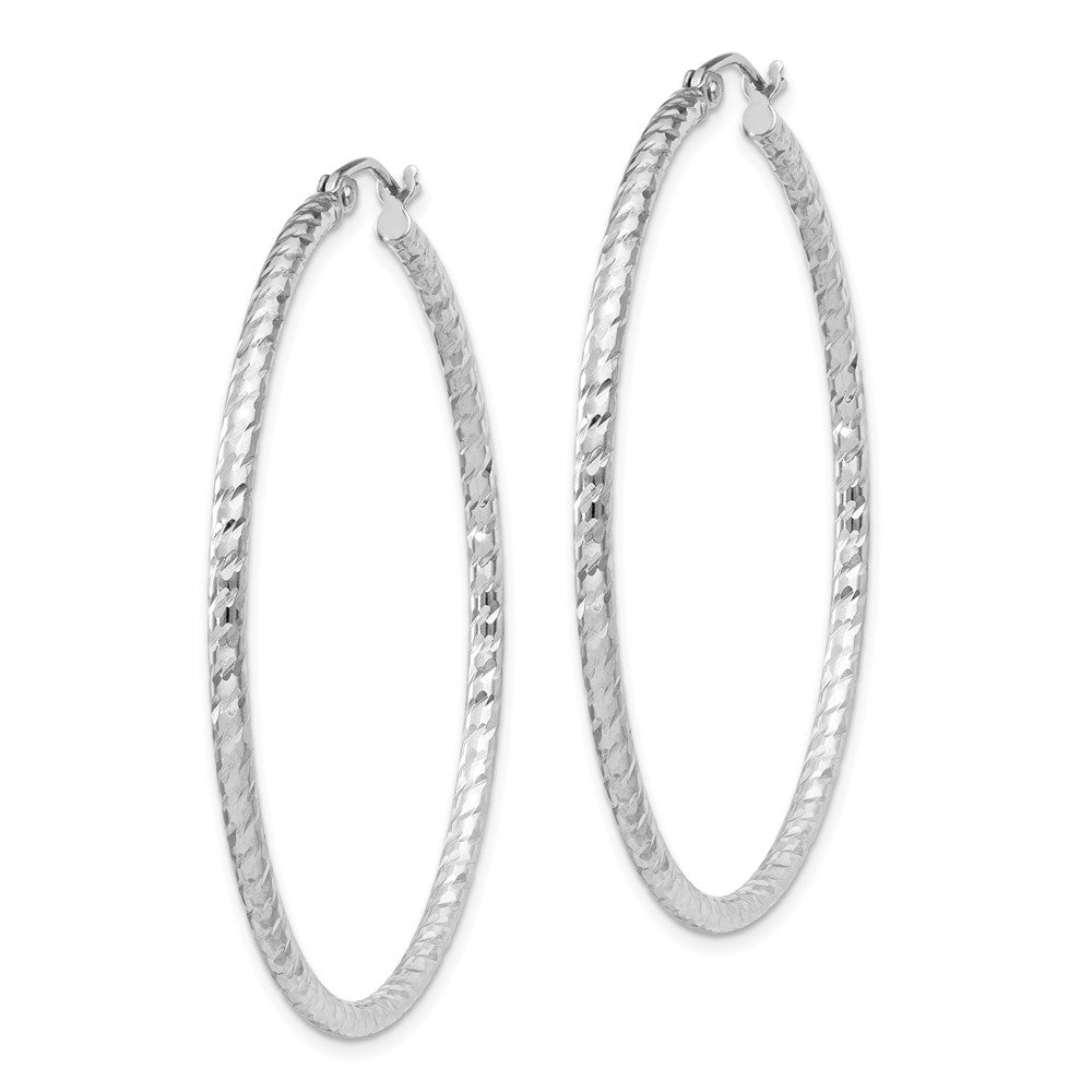 Rhodium-plated Sterling Silver Diamond-cut 2x45mm Hoop Earrings