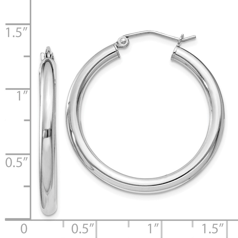 Rhodium-plated Sterling Silver 3mm Round Hoop Earrings