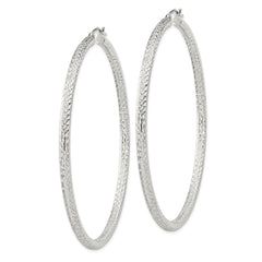 Sterling Silver Diamond-cut 3x65mm Hoop Earrings