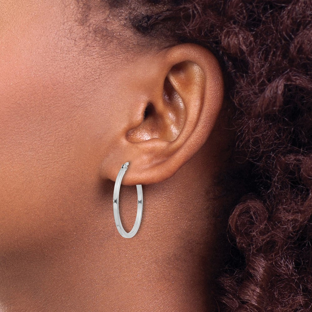 Rhodium-plated Sterling Silver 1.5x25mm Hoop Earrings