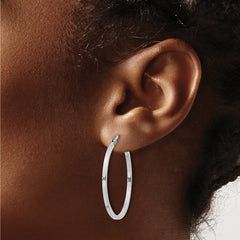 Rhodium-plated Sterling Silver 1.5x30mm Hoop Earrings