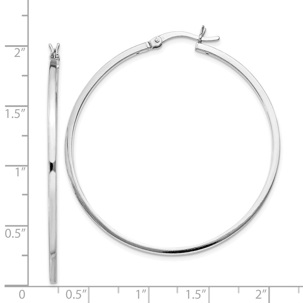 Rhodium-plated Sterling Silver 1.5x45mm Hoop Earrings