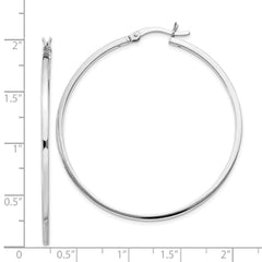 Rhodium-plated Sterling Silver 1.5x45mm Hoop Earrings