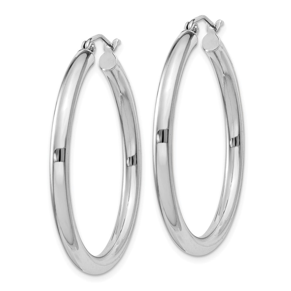 Rhodium-plated Sterling Silver 3mm Round Hoop Earrings