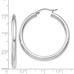 Rhodium-plated Sterling Silver 3mm Round Hoop Earrings