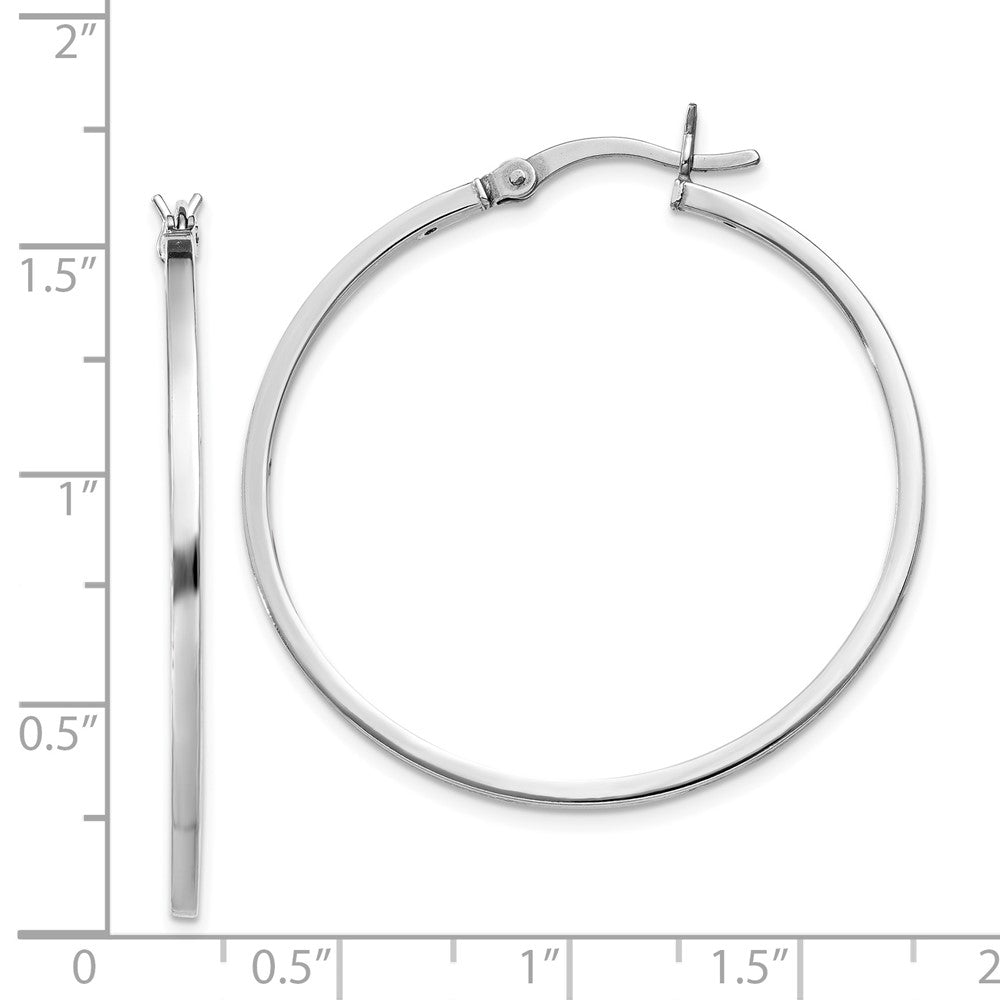 Rhodium-plated Sterling Silver 1.5x35mm Hoop Earrings