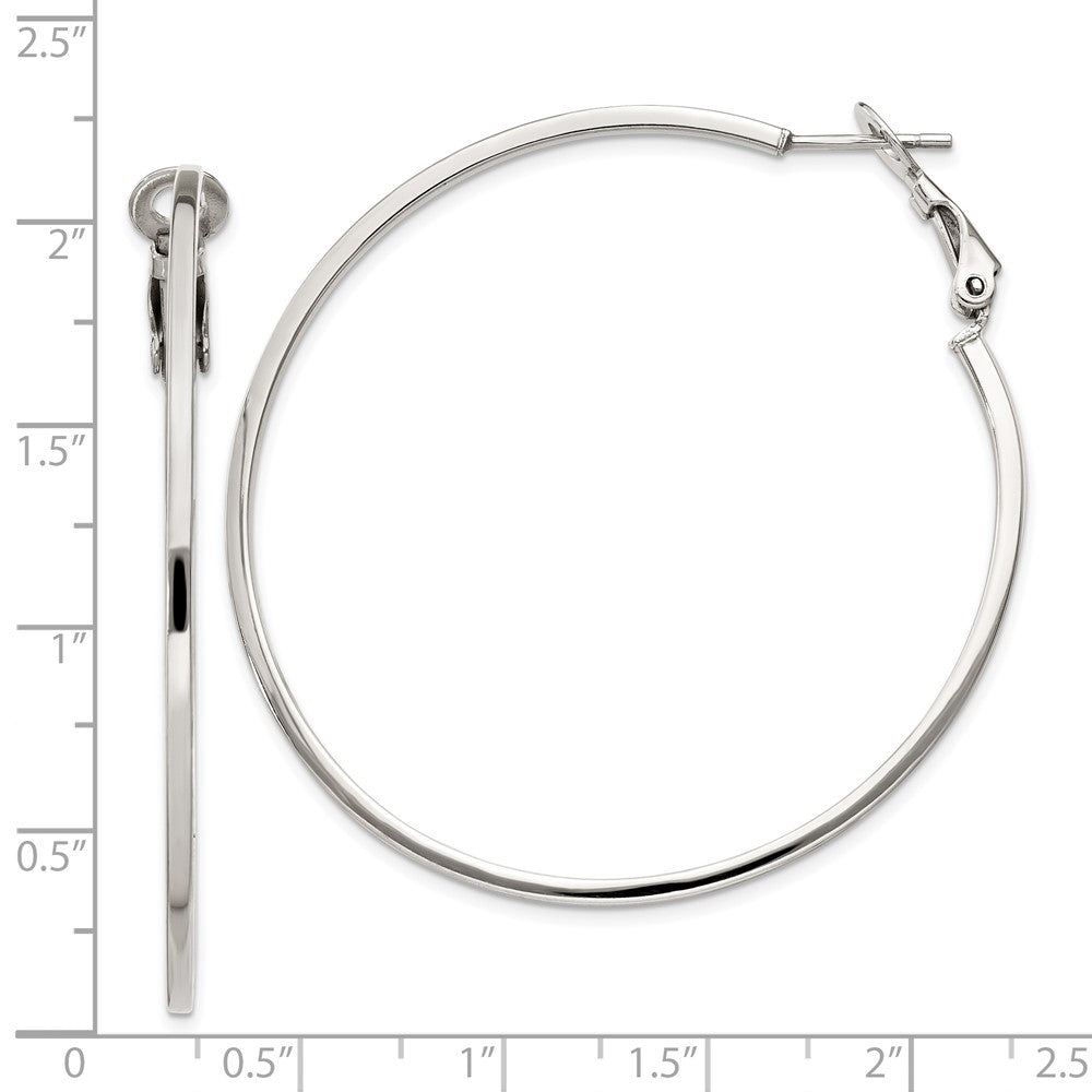 Rhodium-plated Silver 1.5x50mm Omega Back Hoop Earrings