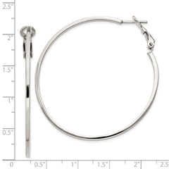 Rhodium-plated Silver 1.5x50mm Omega Back Hoop Earrings