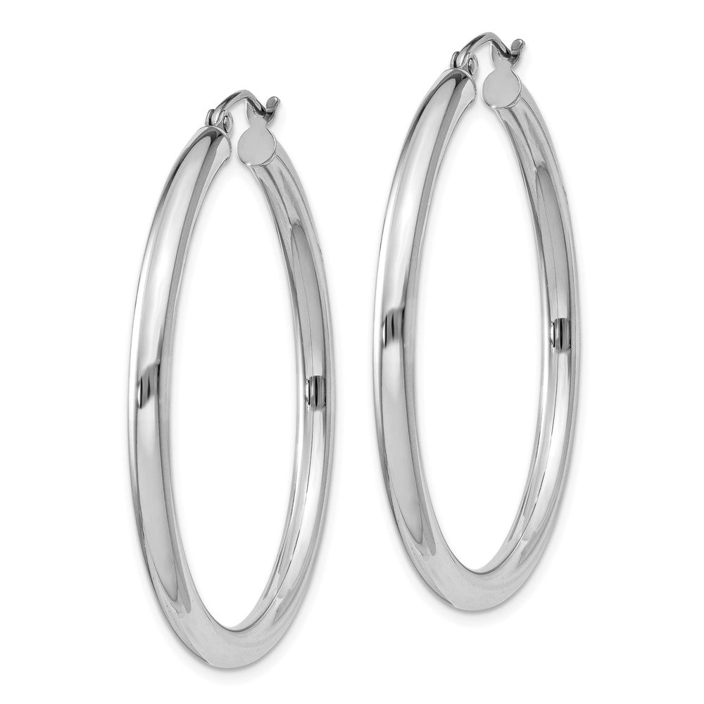 Rhodium-plated Sterling Silver 3mm Round Hoop Earrings