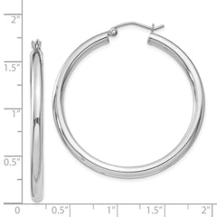 Rhodium-plated Sterling Silver 3mm Round Hoop Earrings