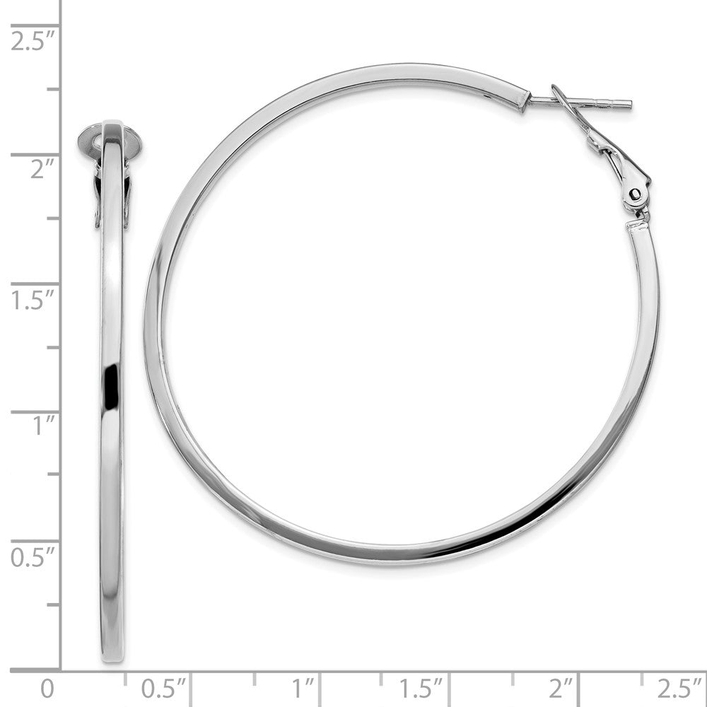 Rhodium-plated Silver 2x50mm Omega Back Hoop Earrings