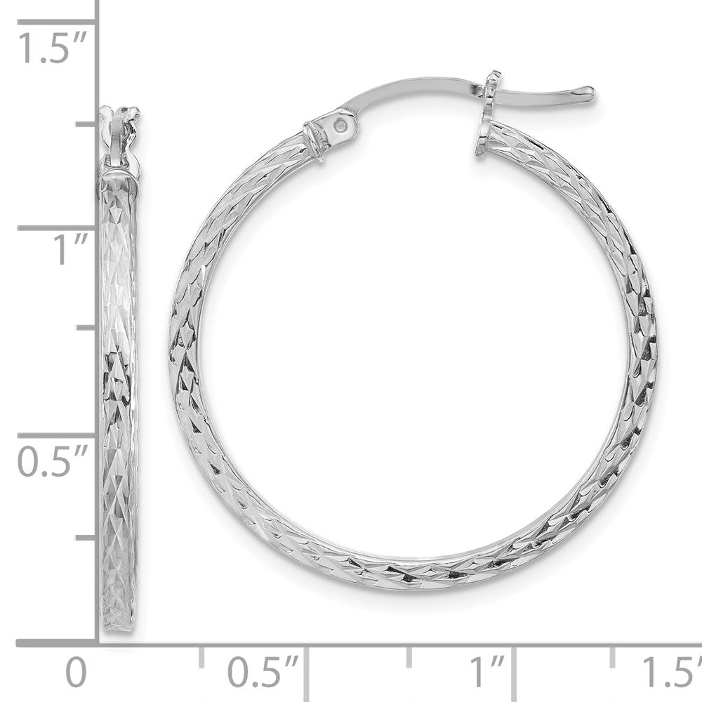 Rhodium-plated Sterling Silver Diamond-cut 2x30mm Square Tube Hoop Earrings