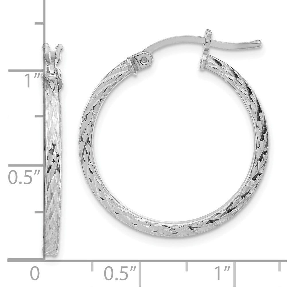 Rhodium-plated Sterling Silver Diamond-cut 2x25mm Square Tube Hoop Earrings