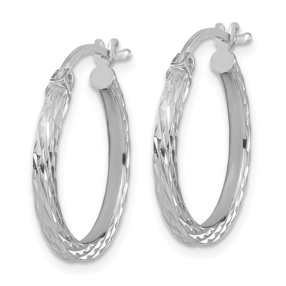Rhodium-plated Sterling Silver Diamond-cut 2x20mm Square Tube Hoop Earrings