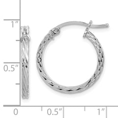 Rhodium-plated Sterling Silver Diamond-cut 2x20mm Square Tube Hoop Earrings