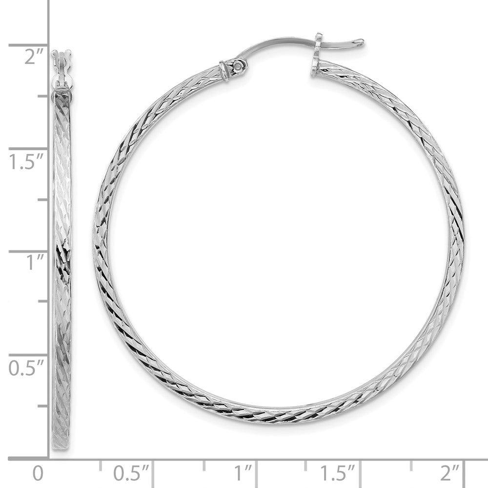 Rhodium-plated Sterling Silver Diamond-cut 2x45mm Square Tube Hoop Earrings