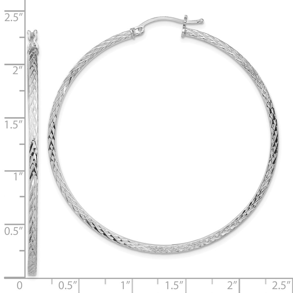 Rhodium-plated Sterling Silver Diamond-cut 2x55mm Square Tube Hoop Earrings