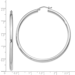 Rhodium-plated Sterling Silver 3mm Round Hoop Earrings