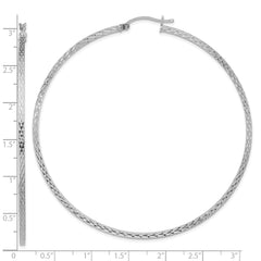 Rhodium-plated Sterling Silver Diamond-cut 2x70mm Square Tube Hoop Earrings