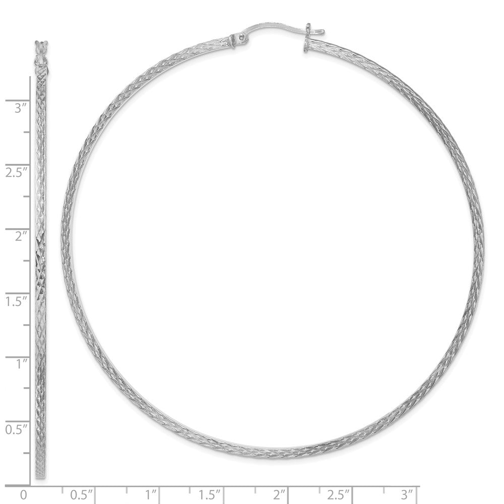 Rhodium-plated Sterling Silver Diamond-cut 2x80mm Square Tube Hoop Earrings