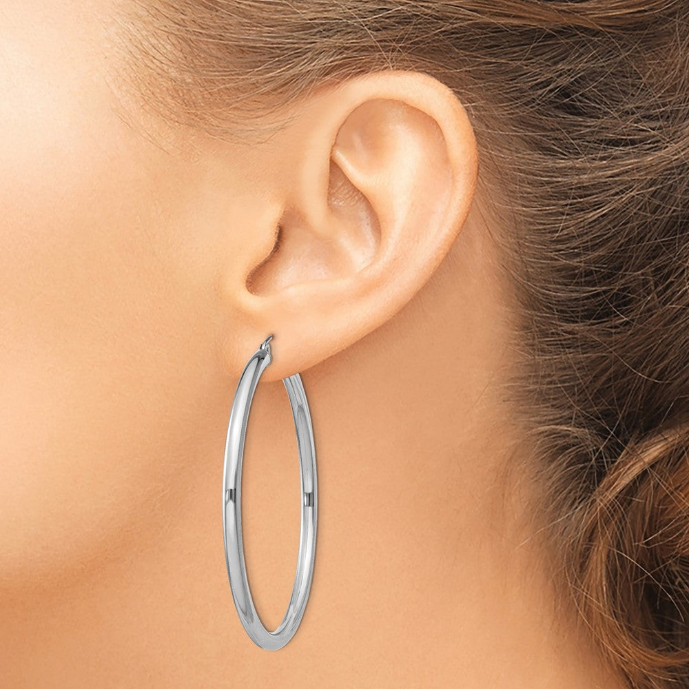 Rhodium-plated Sterling Silver 3mm Round Hoop Earrings