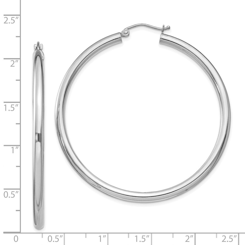 Rhodium-plated Sterling Silver 3mm Round Hoop Earrings